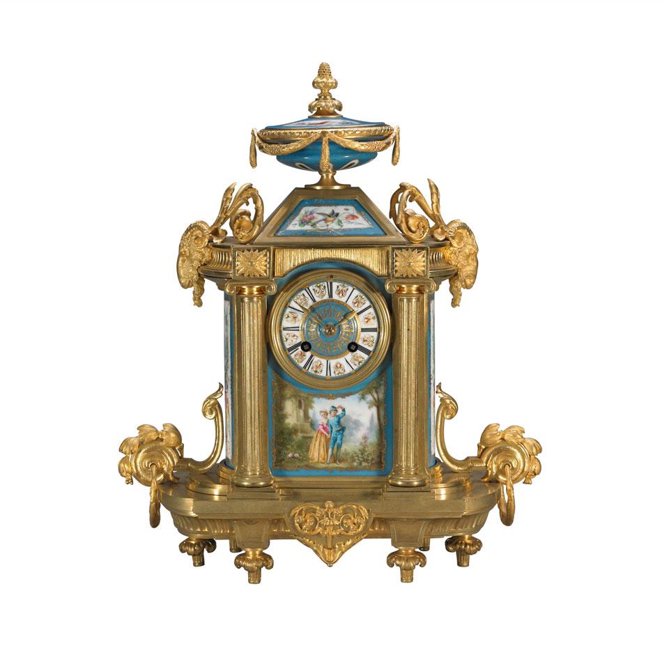French Porcelain Mounted Gilt Bronze Mantel Clock, late 19th century