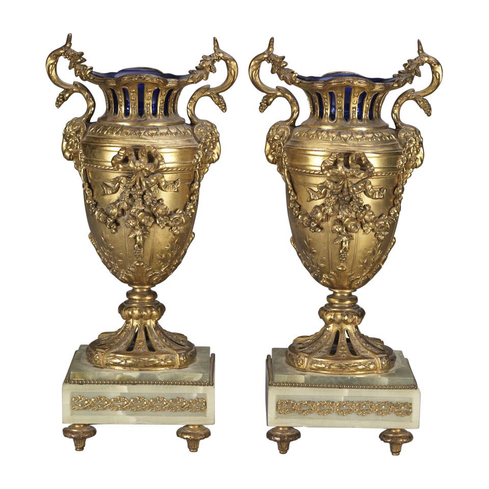 Pair of Louis XVI Style Gilt Bronze and Onyx Vases, late 19th century