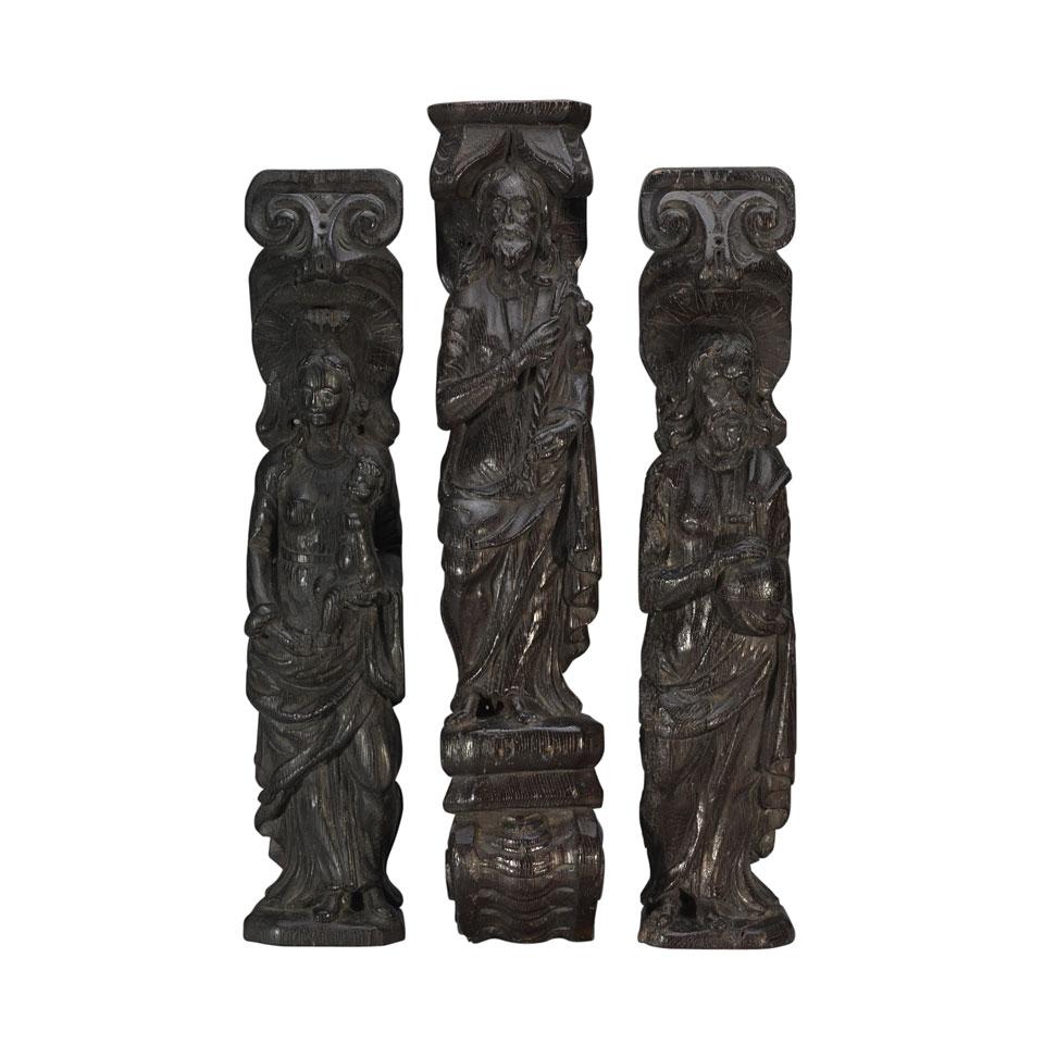 Group of Three Flemish Carved Oak Atlantes, 17th century