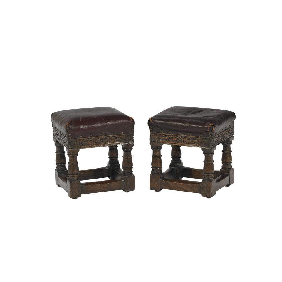 Pair of English Oak Framed Footstools