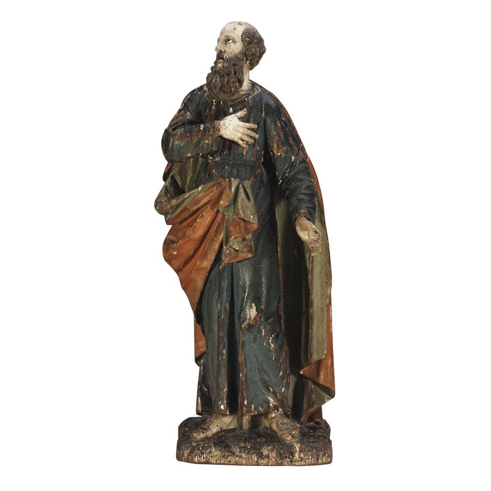 Spanish Baroque Carved, Polychromed and Parcel Gilt Figure of a Saint, 18th century