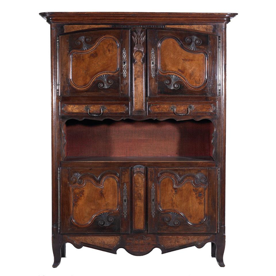 French Provincial Elm and Walnut Finished Cabinet