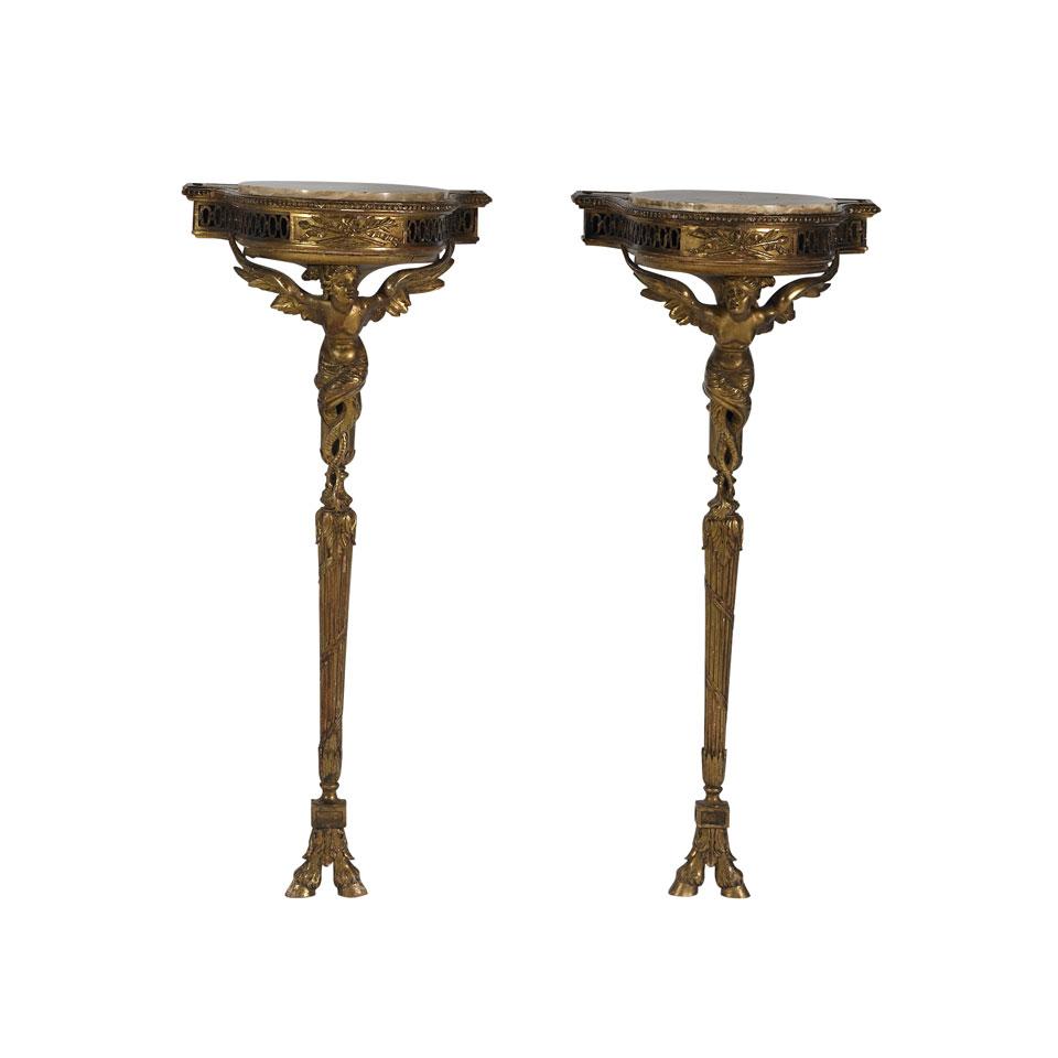 Pair of Carved and Gilded Small Console Tables