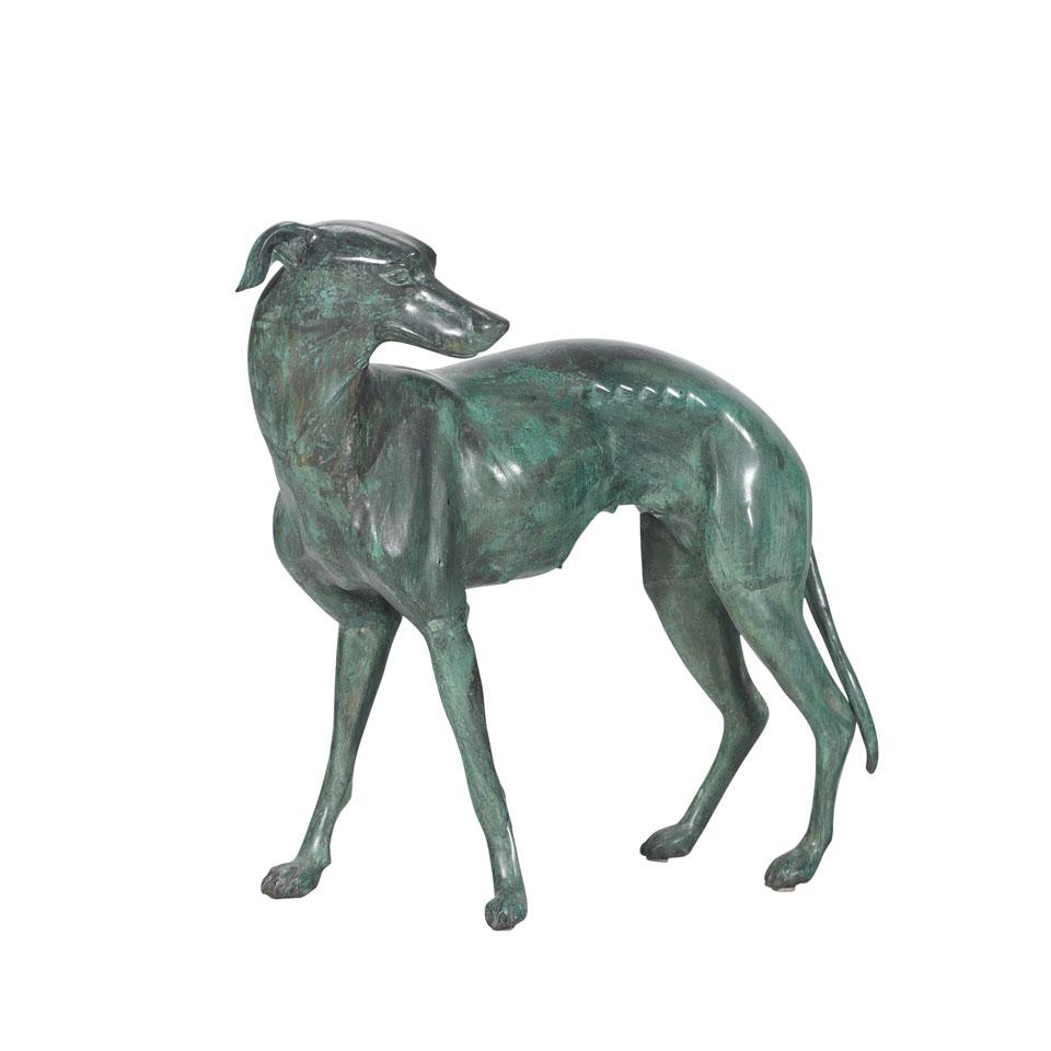 Life Size Patinated Bronze Figure of a Whippet, late 20th century