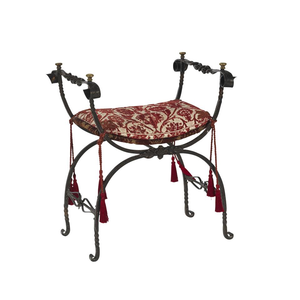 Wrought Iron and Brass Bench