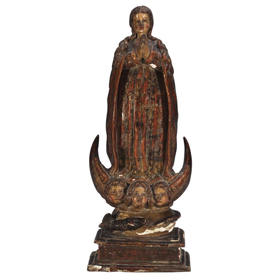 Spanish Colonial Carved, Polychromed and Parcel Gilt Figure of the Virgin Immaculata, 18th century