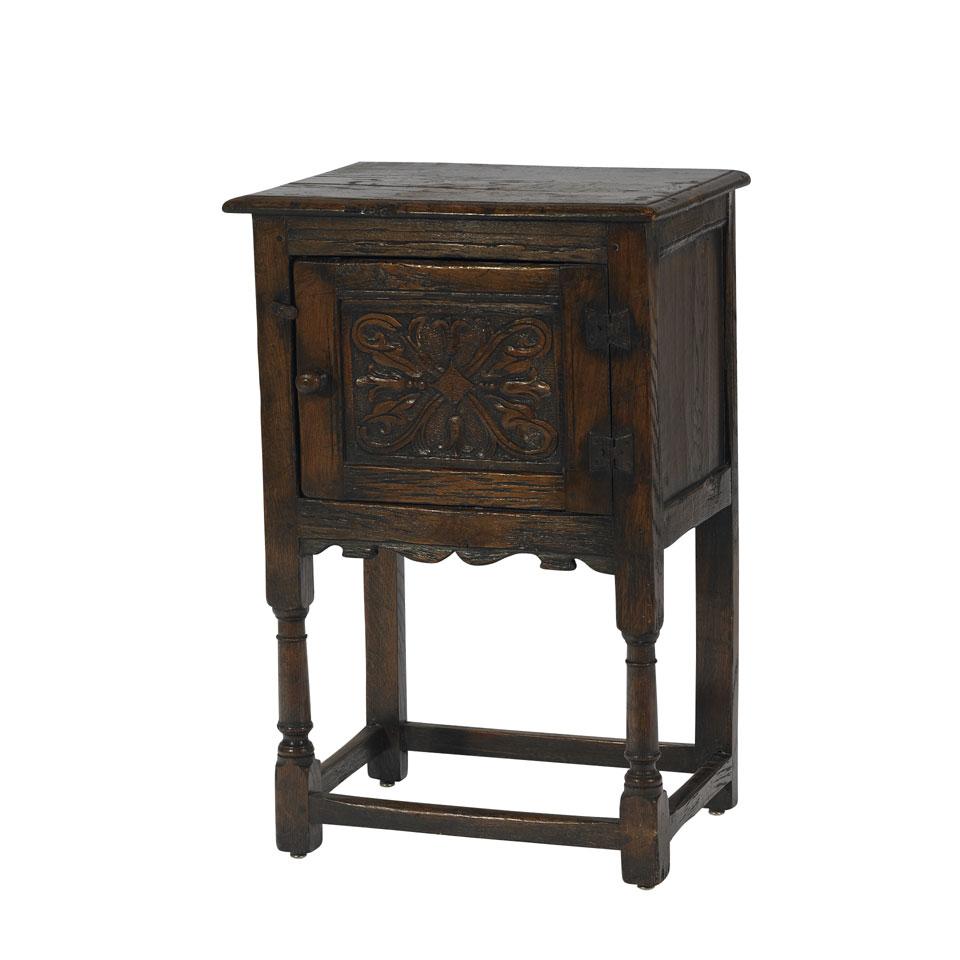 English Carved Oak Small Side Cabinet  