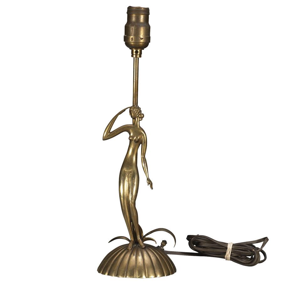 Karl Hagenauer (Austrian, 1898-1956) Gilt Bronze Figural Table Lamp, c.1930