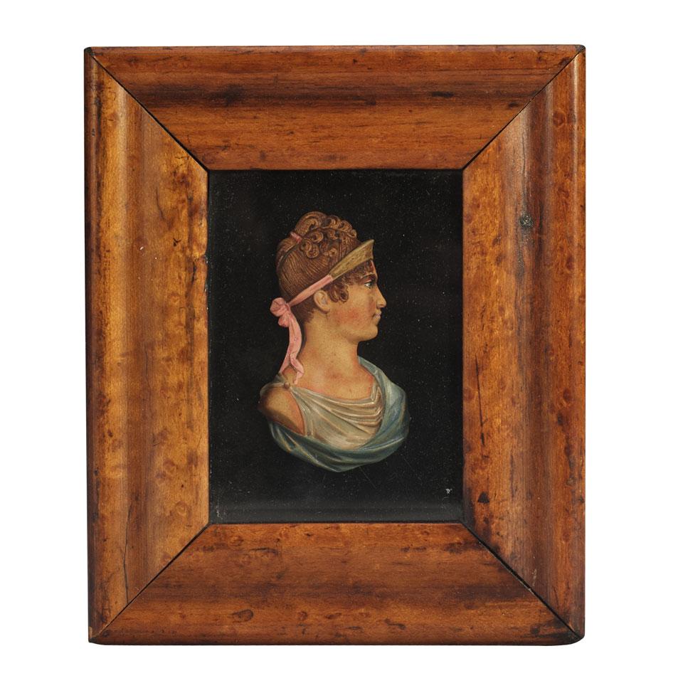 French Polychromed Wax Relief Portrait of Empress Marie-Louise, early 19th century