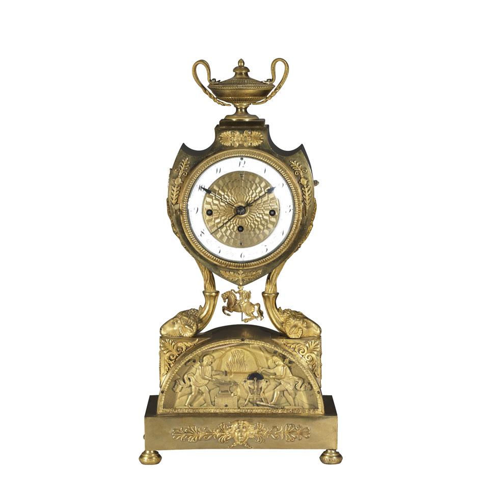 Austrian Empire Ormolu Mounted Gilt Bronze Musical Automaton Mantel Clock, Peter Götz, Vienna, c.1820