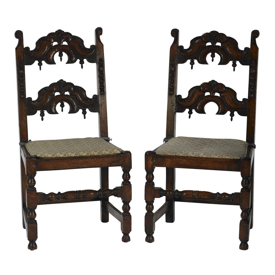 Set of Three Carved Oak Side Chairs