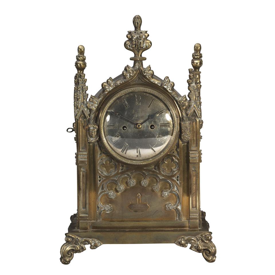English Victorian Gothic Revival Bronze Bracket Clock, Wm. Barrow, Bradford, c.1840