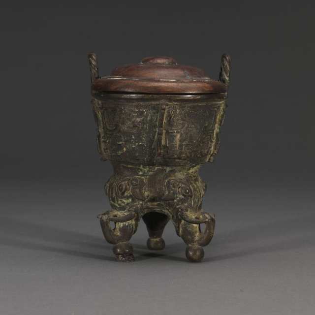 Bronze Tripod Censer with Wood Cover