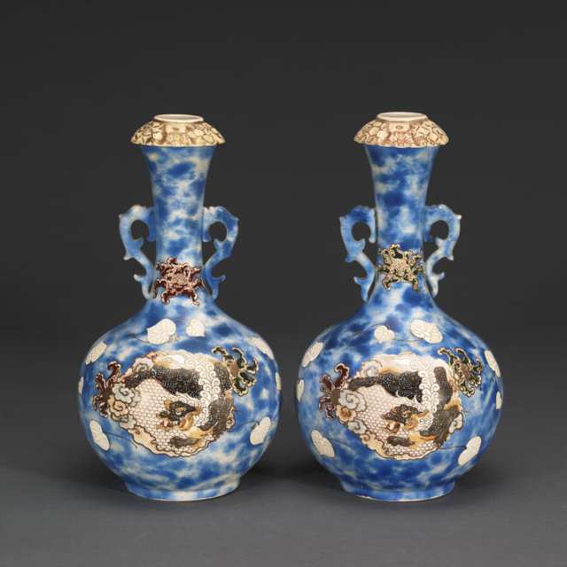 Pair of Satsuma ‘Shishi’ Vases, Early 20th Century