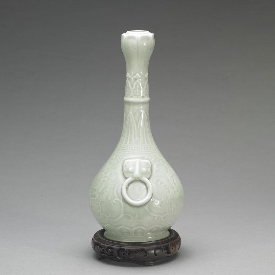 Celadon Garlic Head Bottle Vase, Early 20th Century