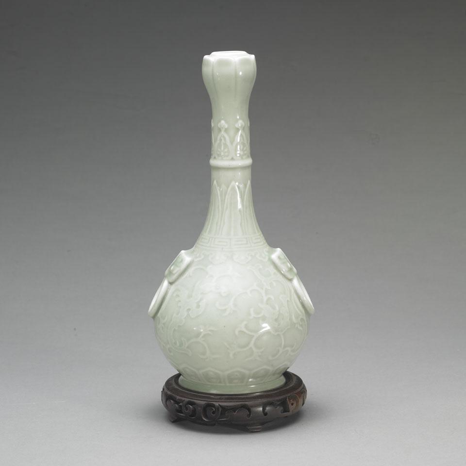 Celadon Garlic Head Bottle Vase, Early 20th Century