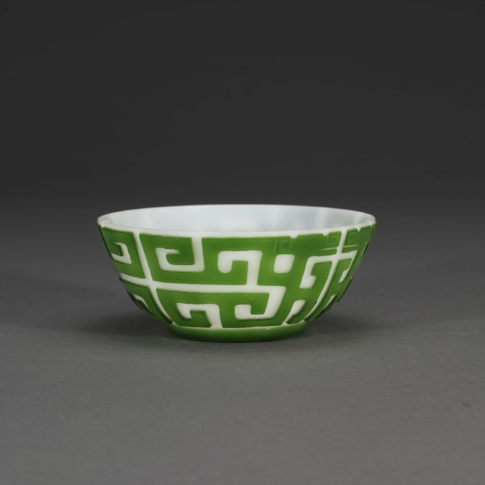 Green Overlay White Glass Bowl