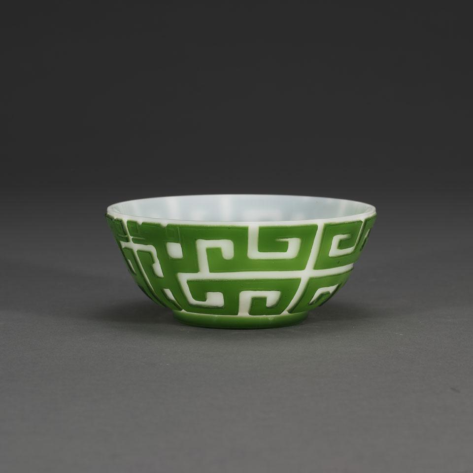 Green Overlay White Glass Bowl