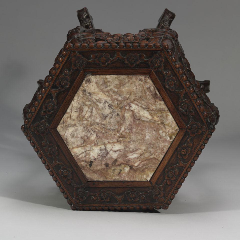 Export Hexagonal Stool with Marble Inlay, 19th/20th Century