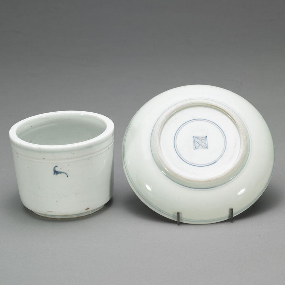 Two Export Blue and White Porcelain Items