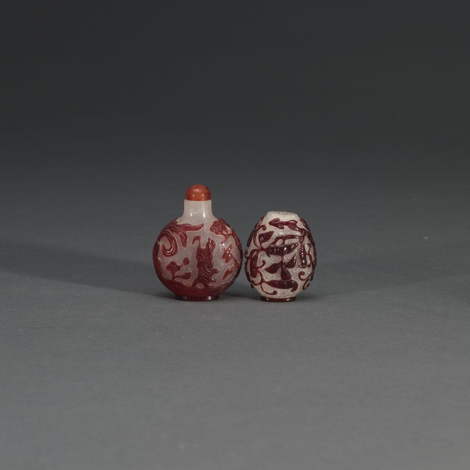 Two Red Overlay Snuff Bottles