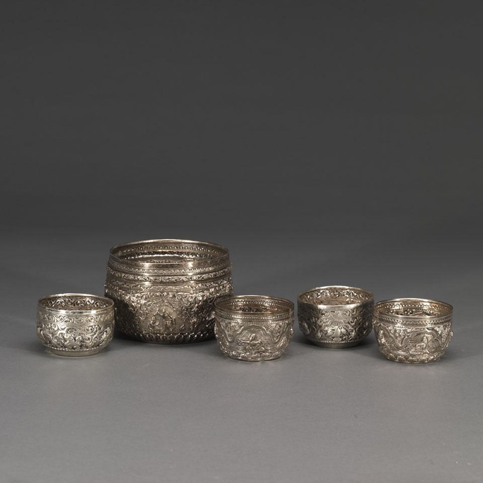Five Silver Bowls, Tibet, 19th/20th Century