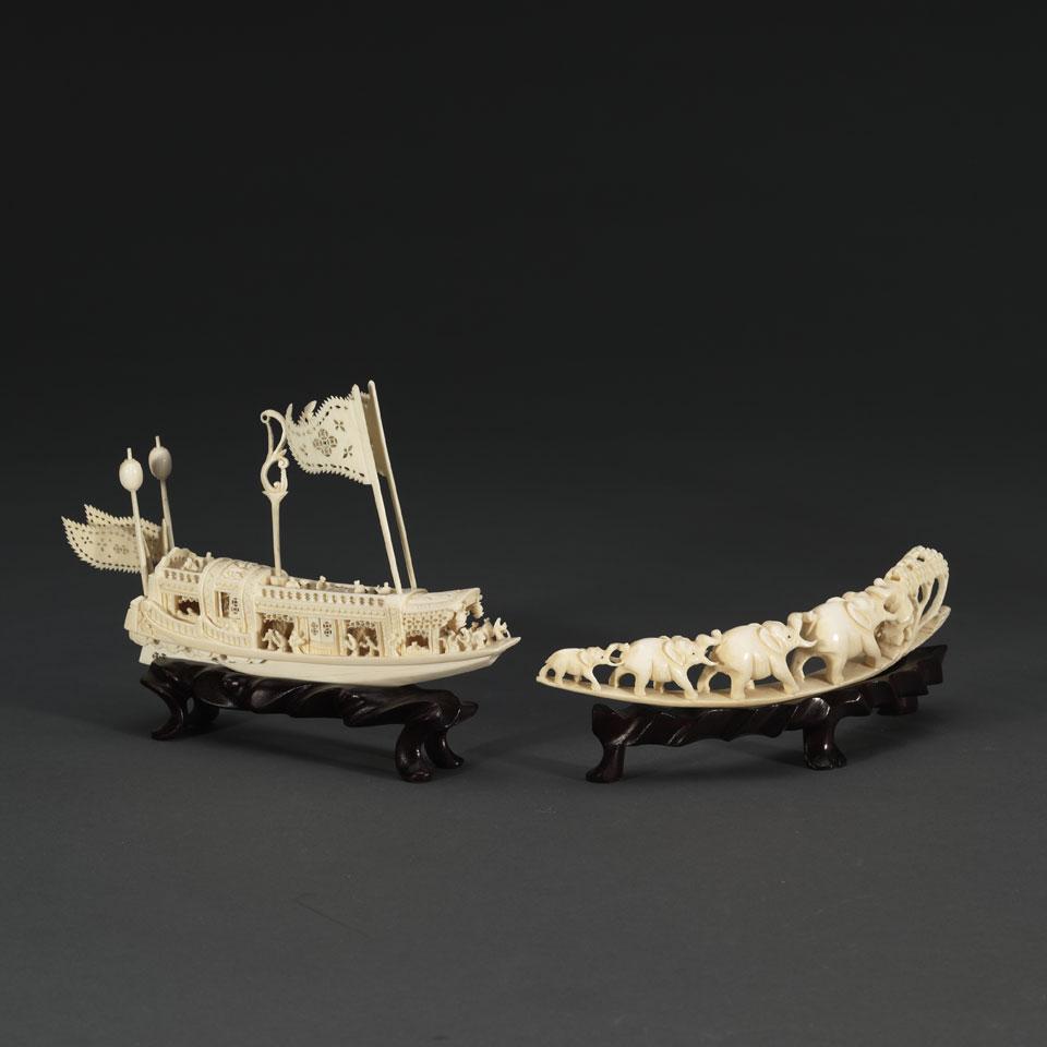 Ivory Treasure Ship and an Ivory Elephant Parade