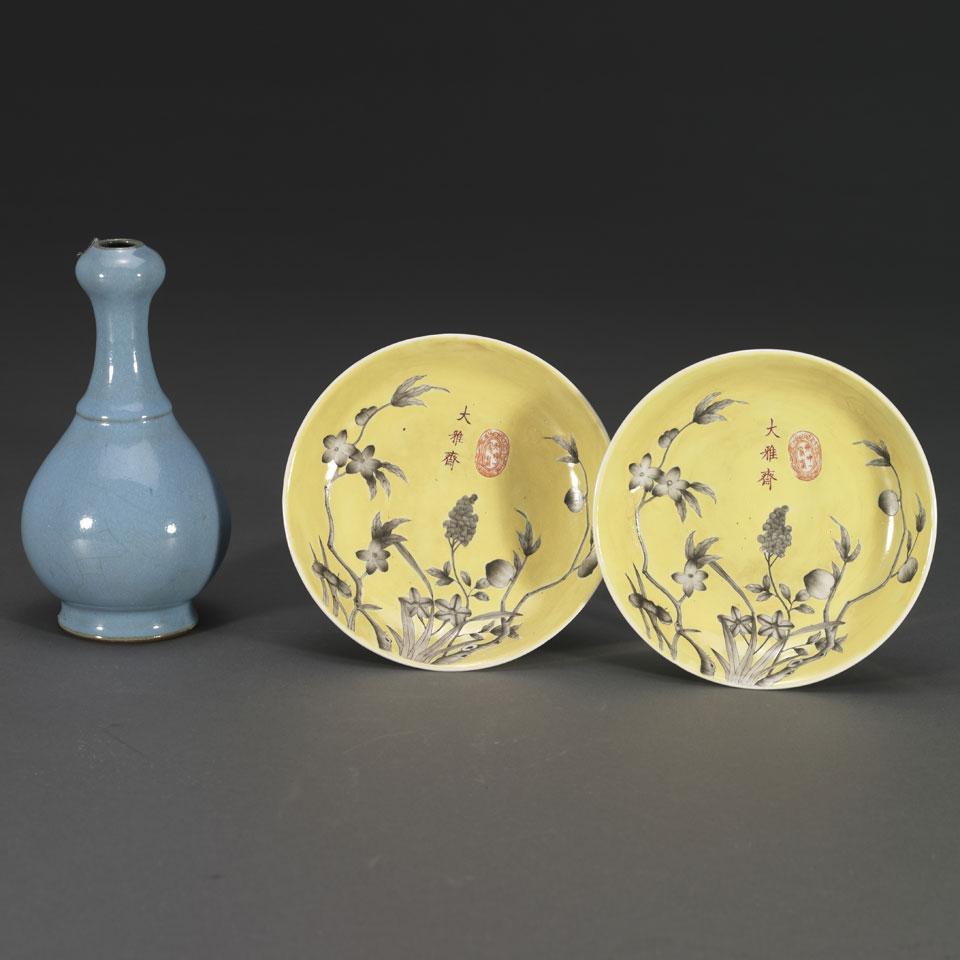 Pair of Yellow Glazed and Grisaille Dishes