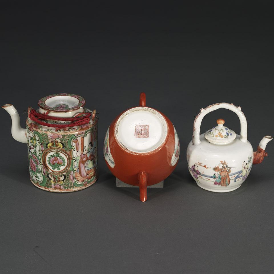 Three Famille Rose Teapots