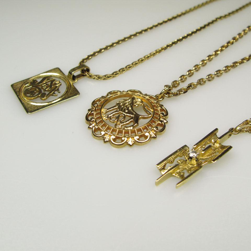 1 x 14k And 2 x 10k Yellow Gold Chains And Pendants