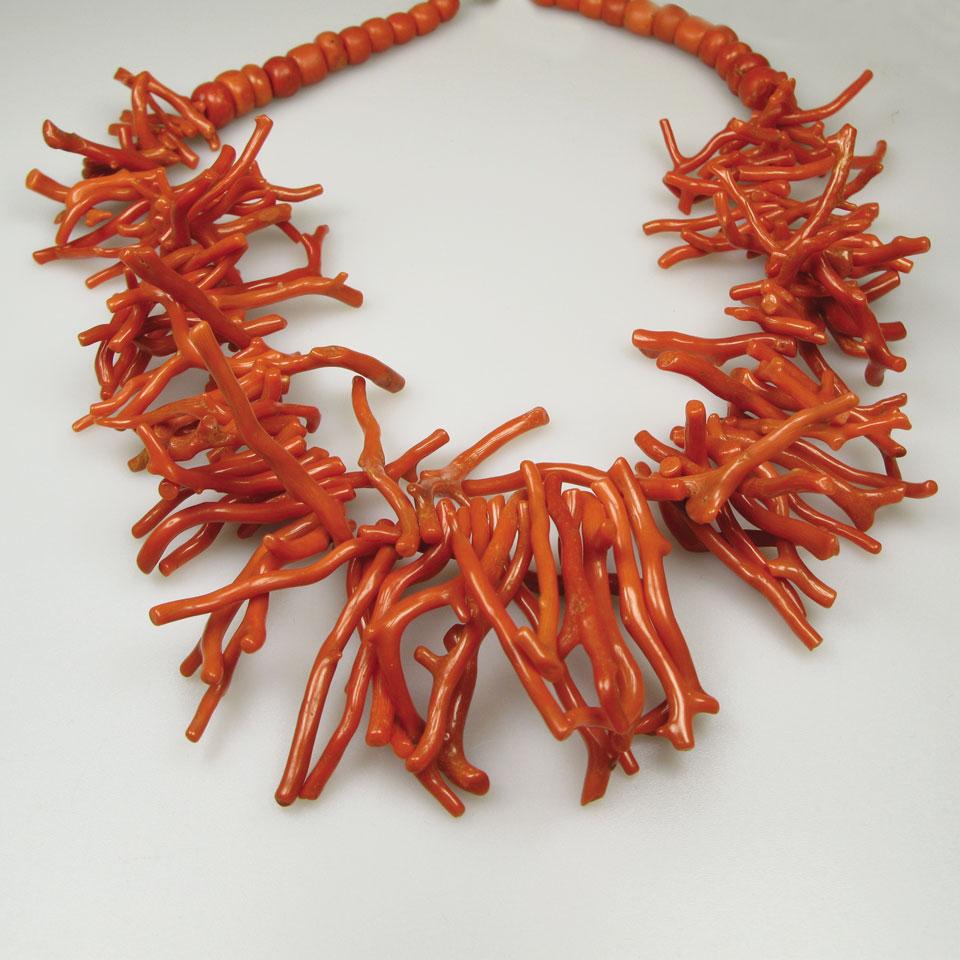 Single Strand Coral Stick and Bead Necklace