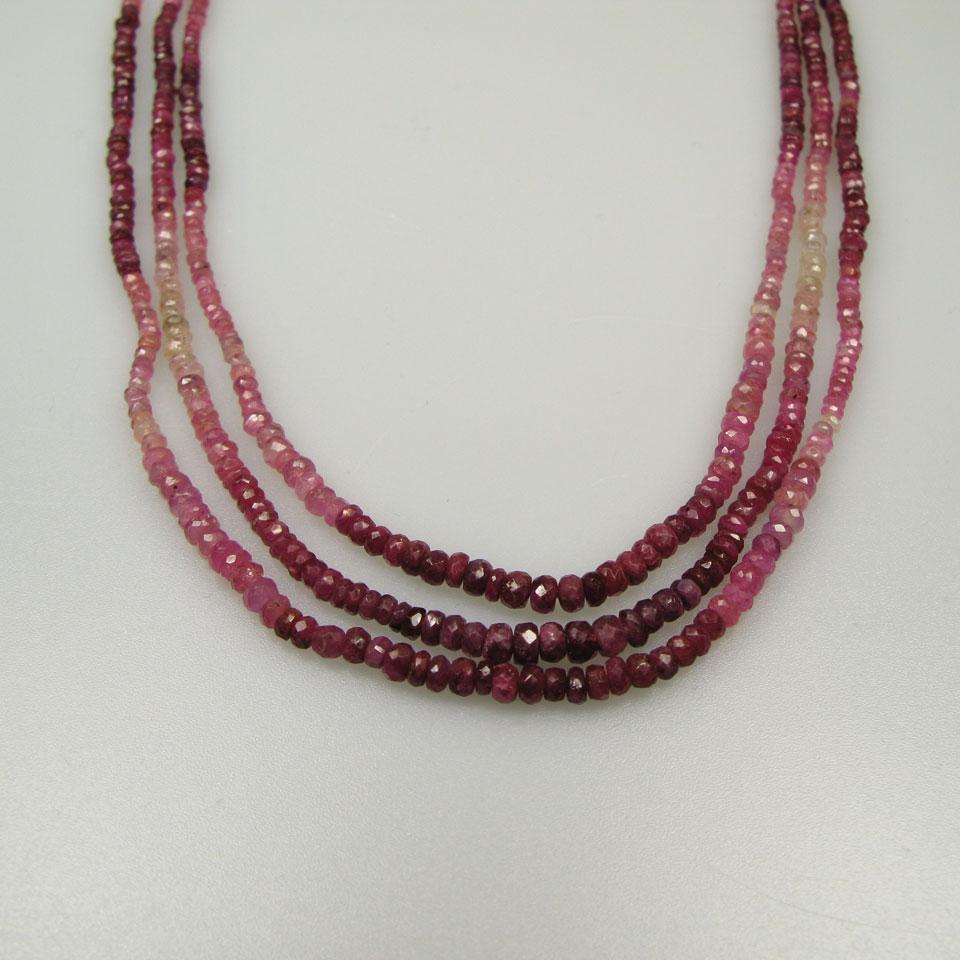 Triple Strand Faceted Ruby Bead Necklace