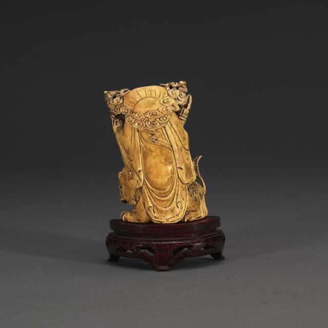 Ivory Carved Lohan Seated on a Lion