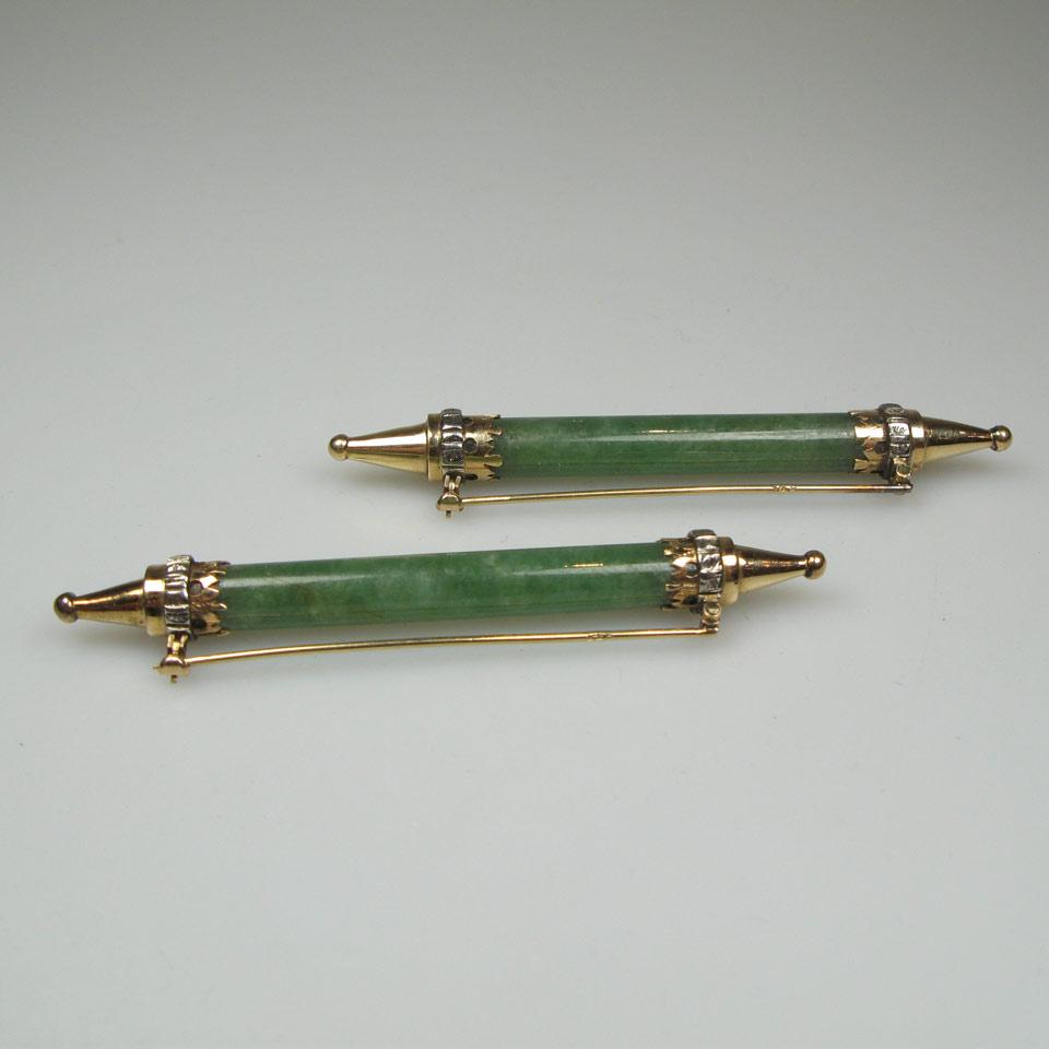 Pair Of Jade Bar Pins