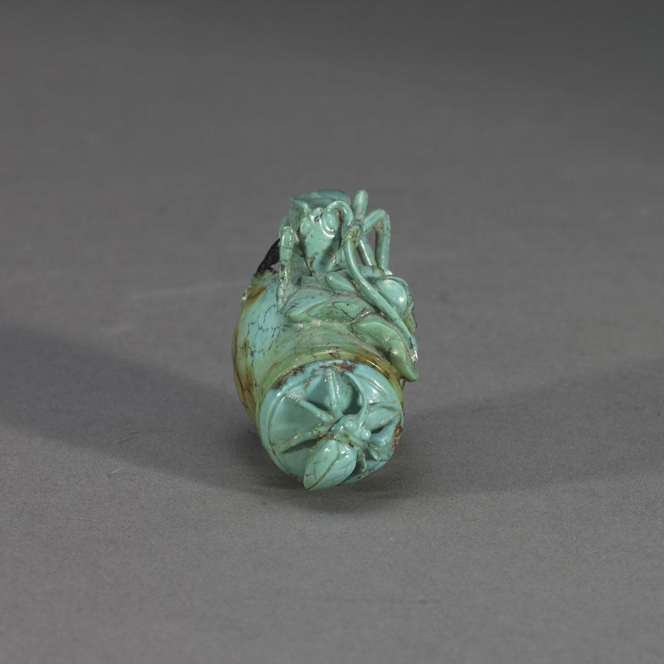 Turquoise Carved Snuff Bottle, Qing Dynasty, 19th Century 