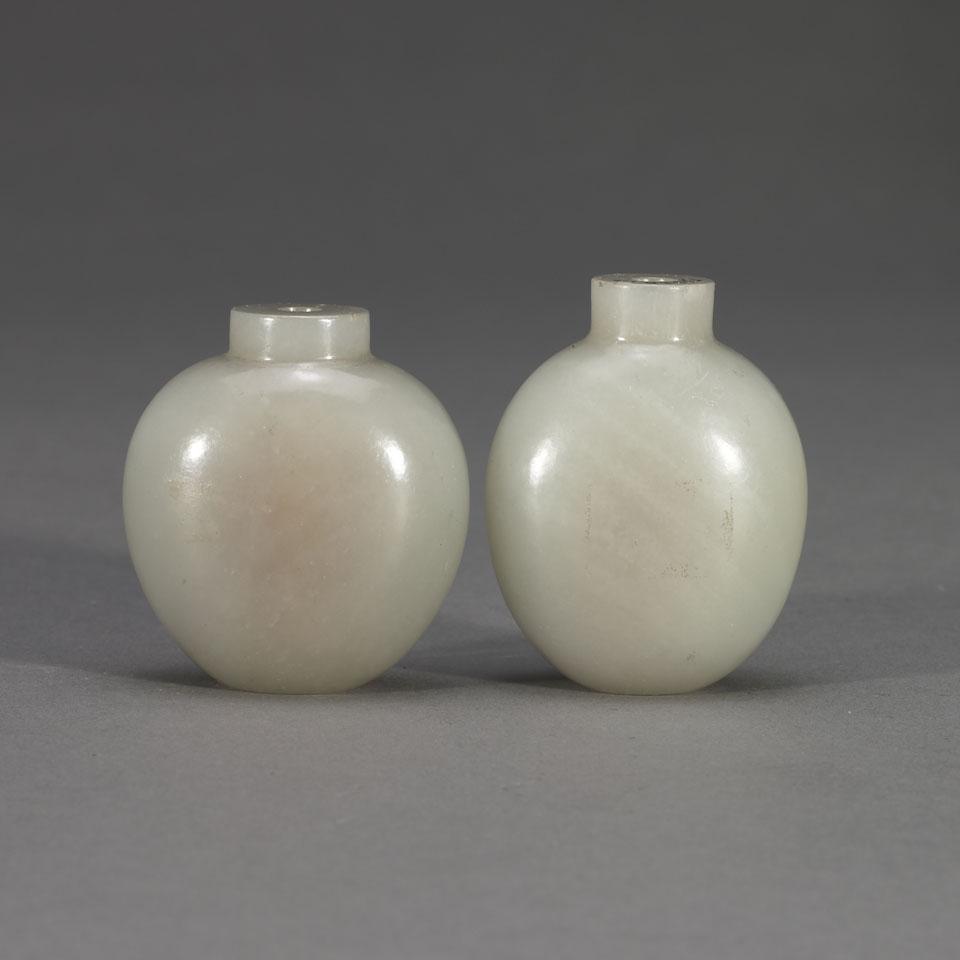 Two Pale Celadon Jade Snuff Bottles