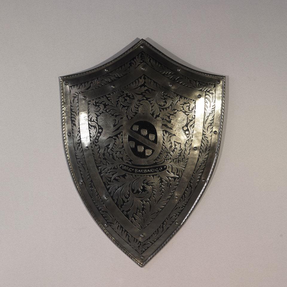 Italian Mediaeval Style Engraved Steel Shield, 20th century