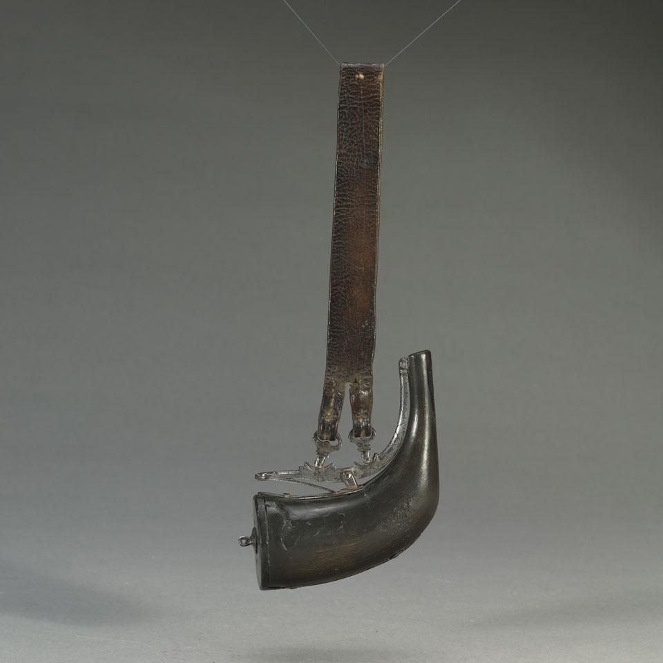 Qajar Persian Steel Mounted Horn Primer Powder Flask, 18th/19th century
