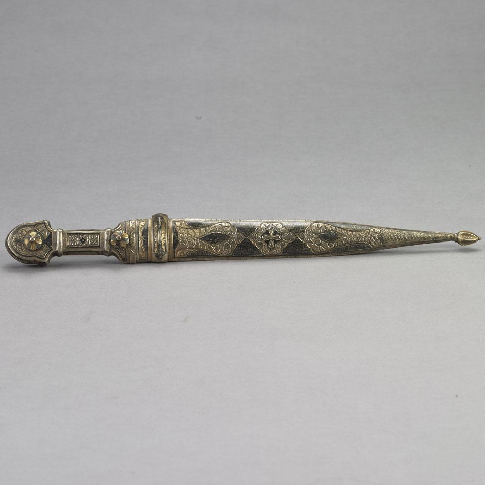 Caucasian NIello Silver Mounted Kindjal, early 20th century