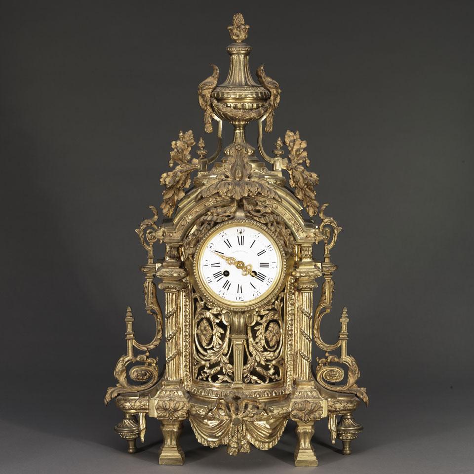 Louis XVI Style Gilt Bronze Mantel Clock, Courtecuisse, Lille, 3rd quarter, 19th century