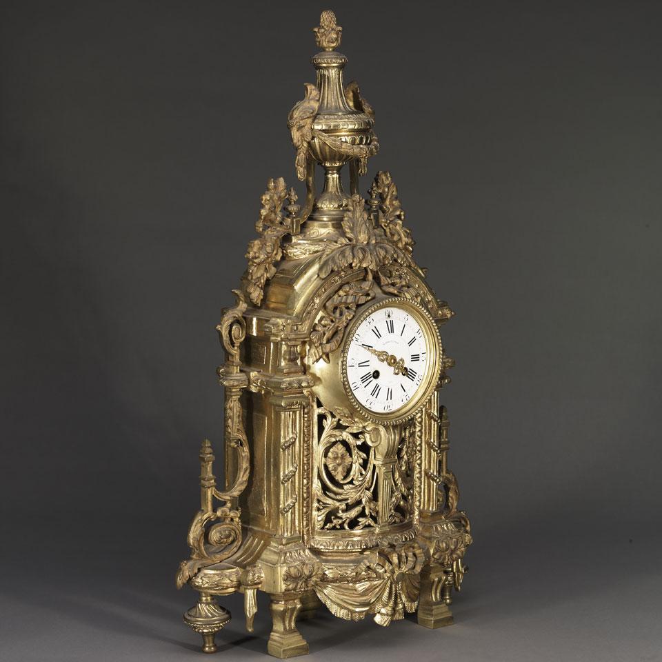Louis XVI Style Gilt Bronze Mantel Clock, Courtecuisse, Lille, 3rd quarter, 19th century