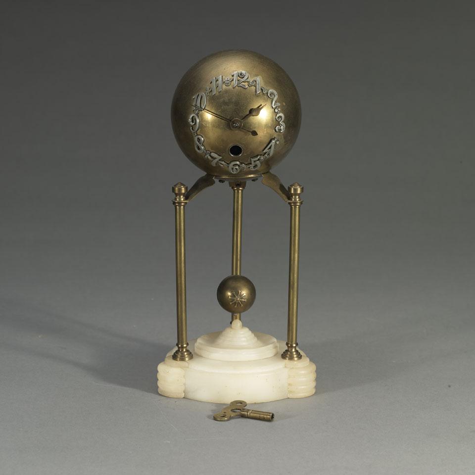 Junghans Gilt Metal and Alabaster Spherical Novelty Clock, c.1910