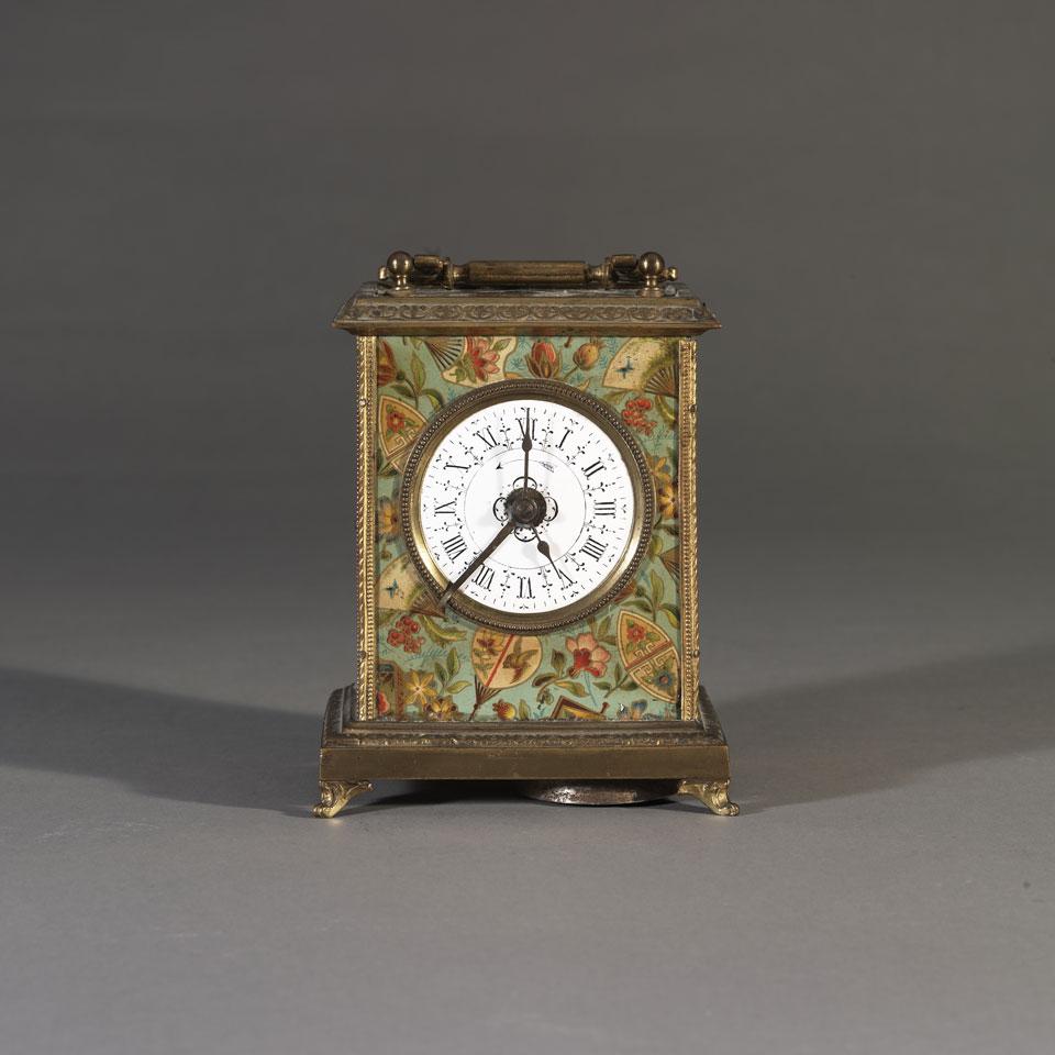 French Chinoiserie Lithographed Carriage Alarm Timepiece, c.1878