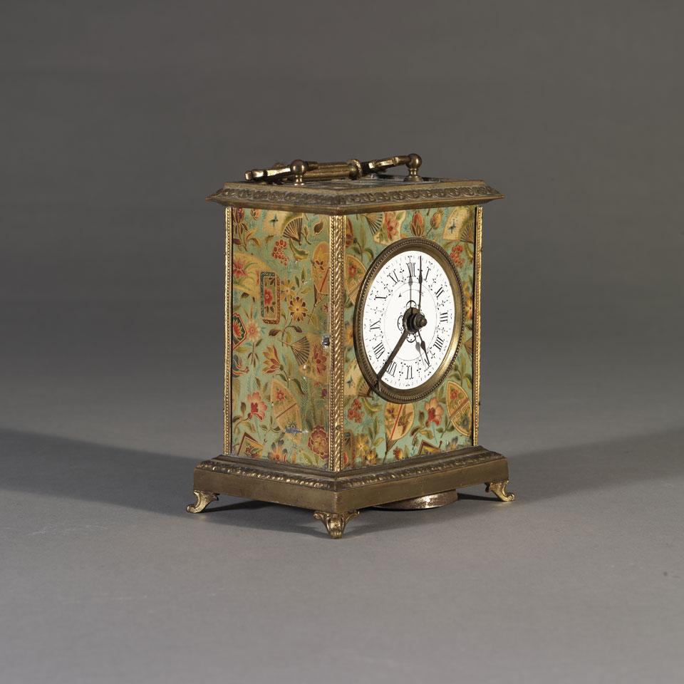 French Chinoiserie Lithographed Carriage Alarm Timepiece, c.1878