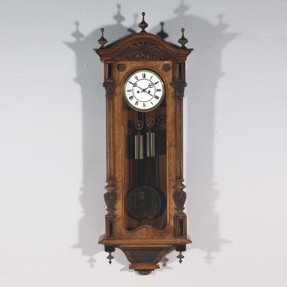 Carved Walnut Vienna Regulator Style Wall Clock, c.1900