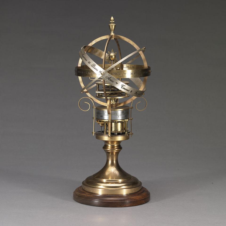 English Lacquered Brass Astronomic Timepiece with Orrery, St. James House, London, 1984