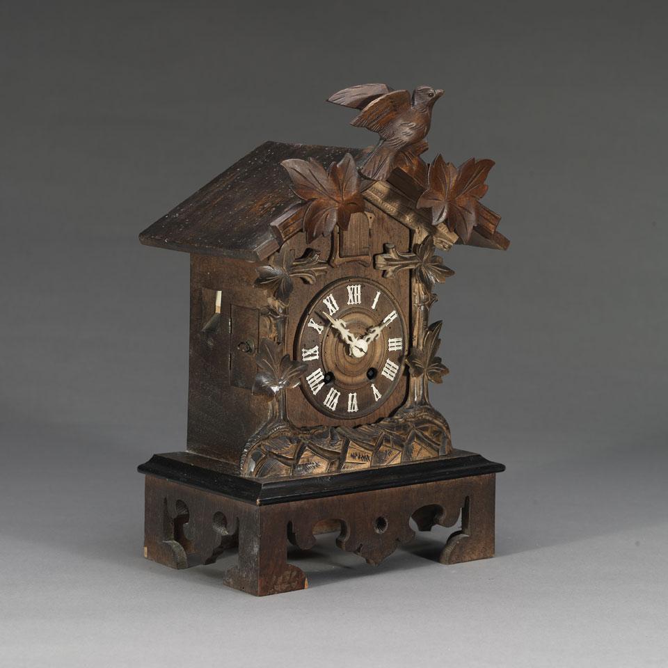 Black Forest Carved Cuckoo Shelf Clock, German, c.1890