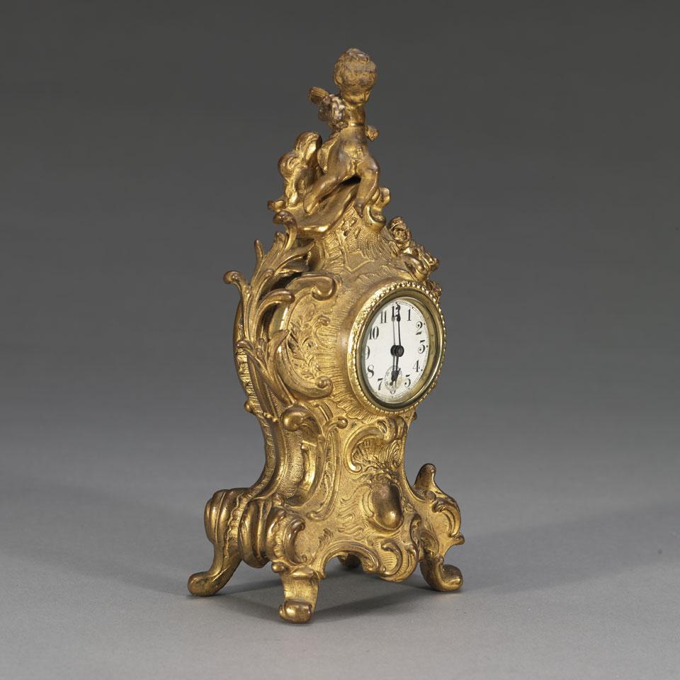 Jennings Brothers Gilt Metal Boudoir Clock,  Bridgeport, Connecticut, c.1890 