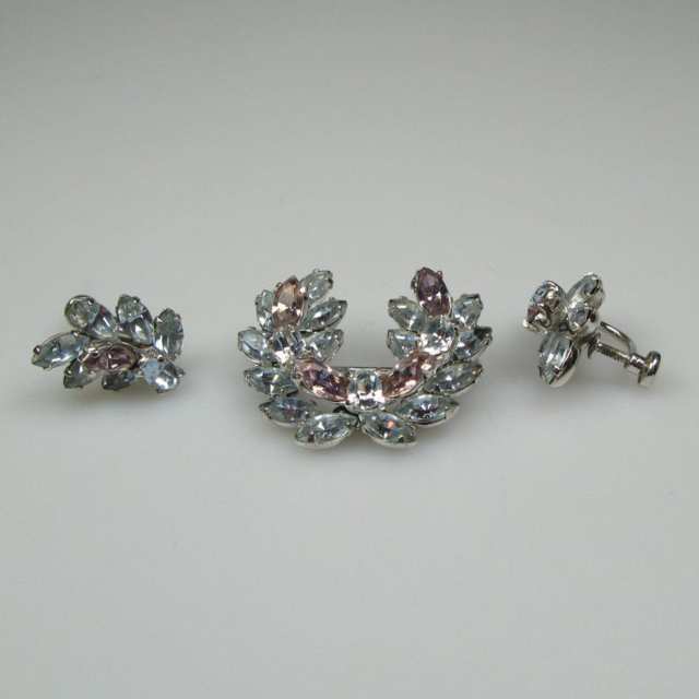 Two Sherman Silver Tone Metal Brooch And Earring Suite