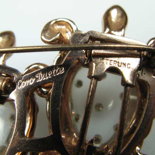 Coro Duette Gold Tone On Sterling Silver Brooch